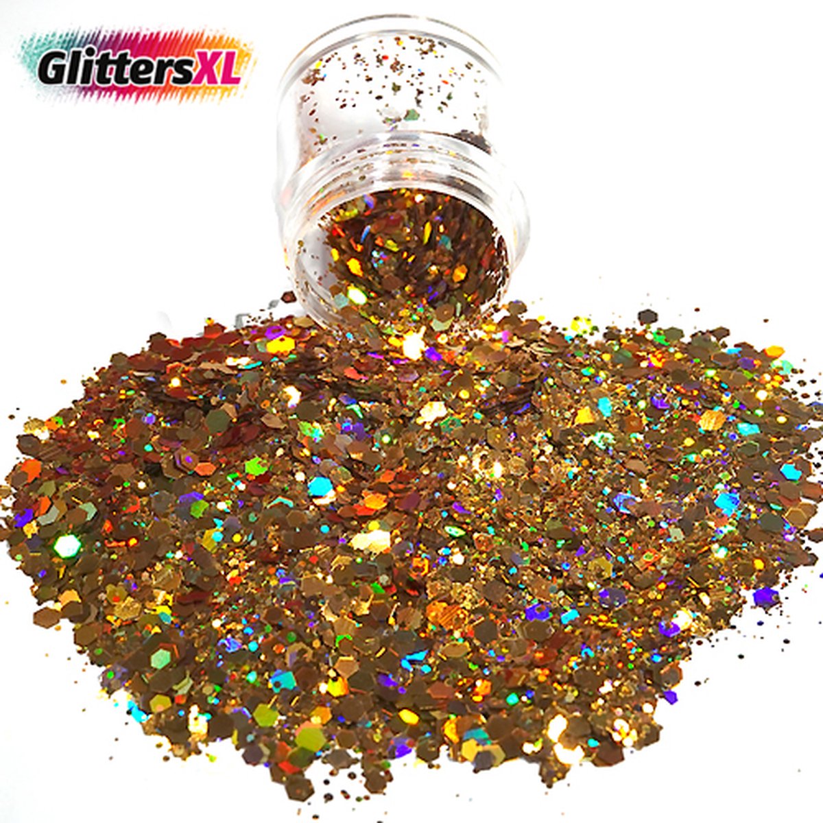 GlittersXL - Chunky Glitters (Goud) (Volume 8g) [Festival Makeup Gezicht Lichaam - Face Body Glitter - Biologisch afbreekbaar - Versiering Dames Volwassen Kinderen]